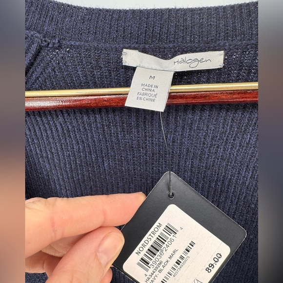 NWT Halogen V-Neck Knitted Sweater Navy Cotton Wool Dress - Picture 3 of 7